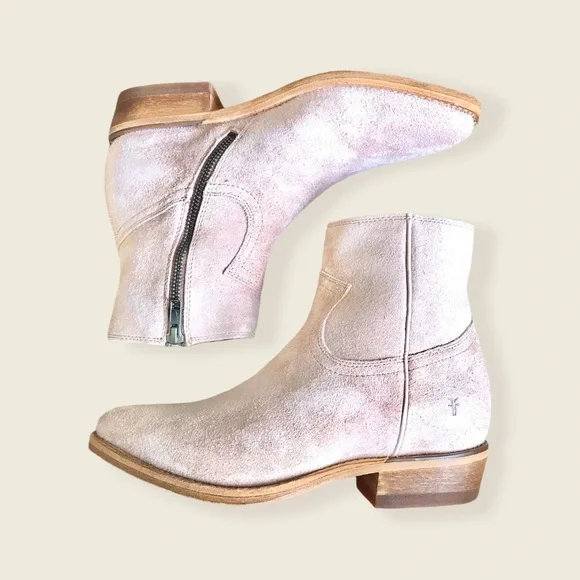 $369 Frye Billy Blush Pink Suede Leather Zip Up Short Festival Cowboy Ankle Boot - Picture 15 of 15